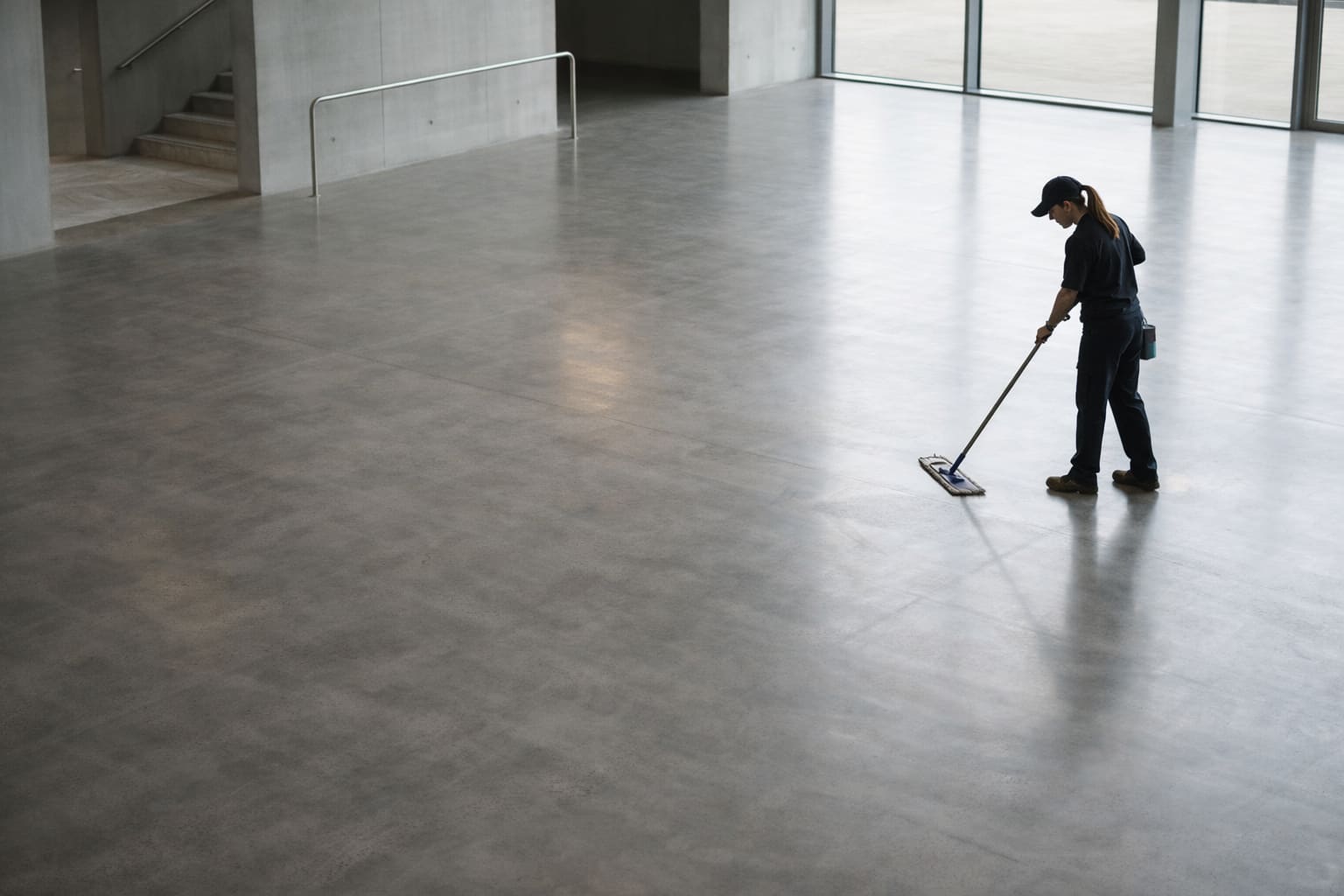 A modern small-business storefront at dusk